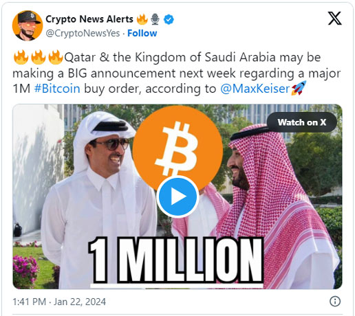 عربستان و قطر هفته آینده 1 میلیون بیت کوین خواهند خرید !